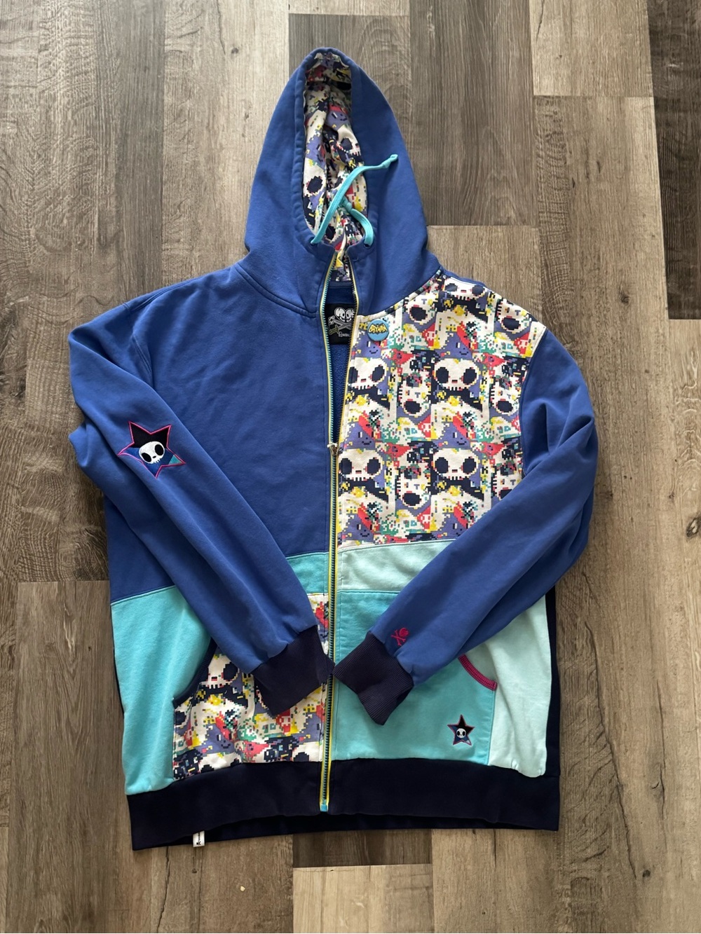 RARE tokidoki Blue & Teal Zip Hoodie with Skull Pattern